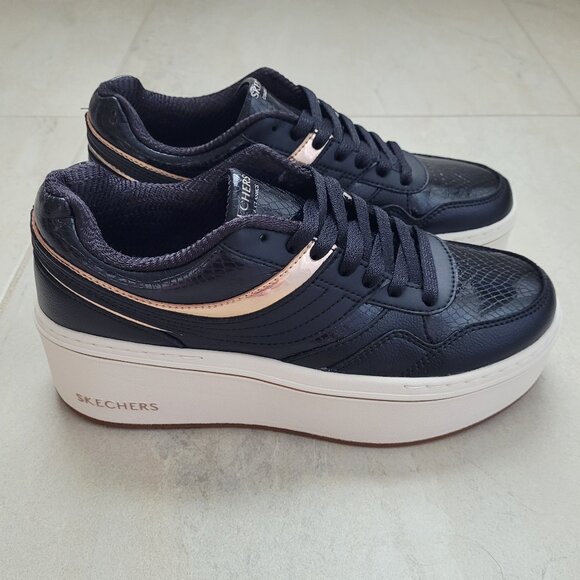 Skechers Court & Classics Paloma Lifted Glow Sneakers Black/Rose Gold Size 8 - Picture 2 of 11